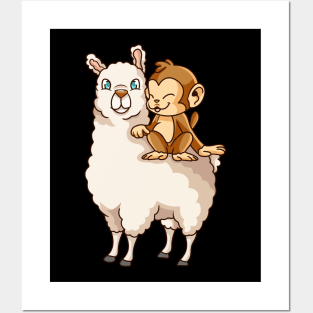 Funny Monkey Riding on Llama Cute Monkeying Around Posters and Art